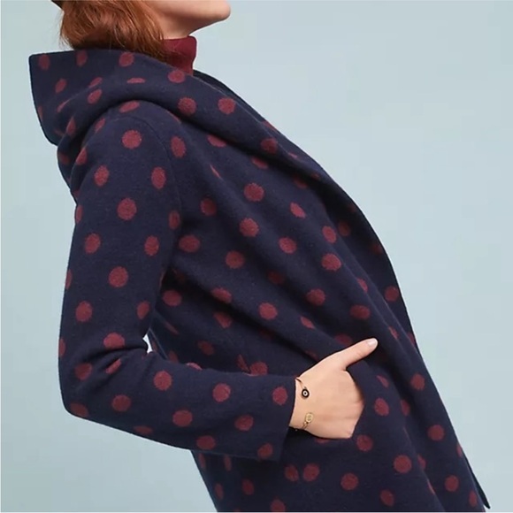 Anthropologie Field Flower Polka Dot Hooded Coat Cardigan Size Small